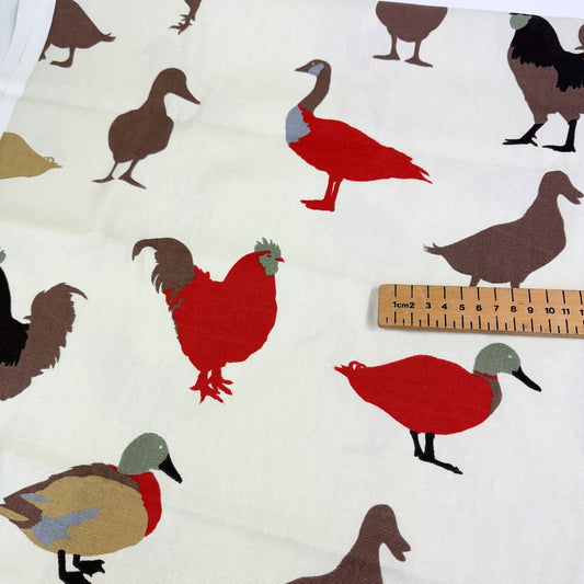 Remnant of Prestigious Textiles Ducks & Cockerels Red - 240gsm Cotton Duck Canvas - 190x140cm