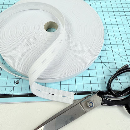 18mm Wide Button Hole Elastic - 25m Roll - Black/White