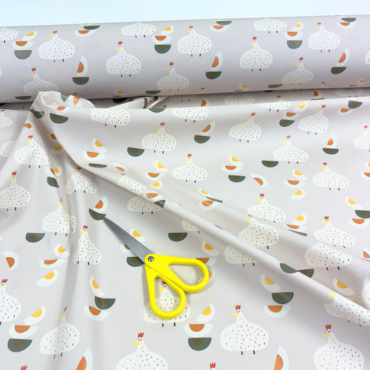 Raincoat Fabric - Chickens and Eggs (Lt. Grey)