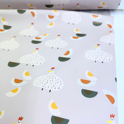 Raincoat Fabric - Chickens and Eggs (Lt. Grey)