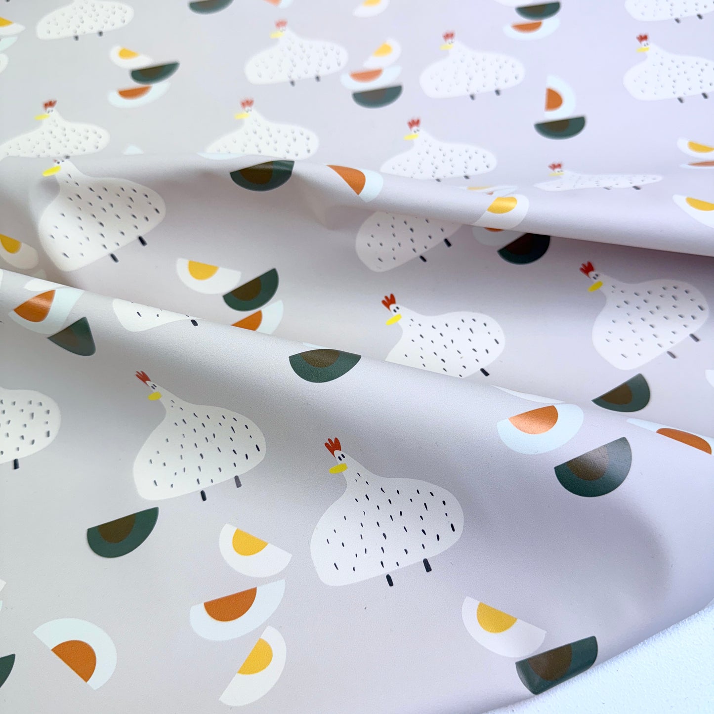 Raincoat Fabric - Chickens and Eggs (Lt. Grey)