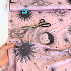 Light Power Mesh Net Mystical Stars Print - Deadstock - Light Rose (Per Metre)