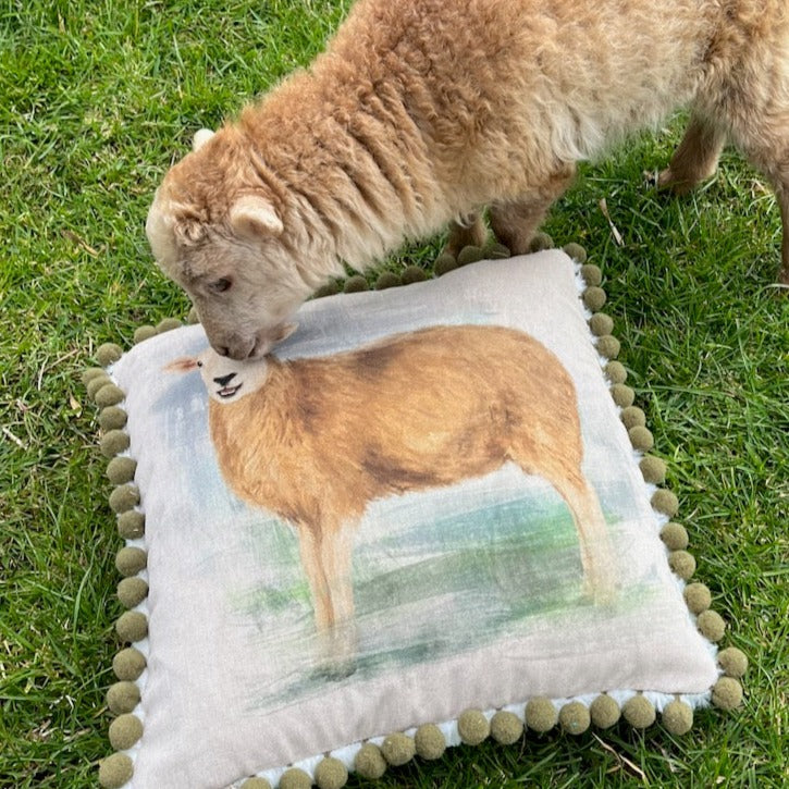 DIY Cushion Panel - Caramel Sheep - Linen Look Canvas