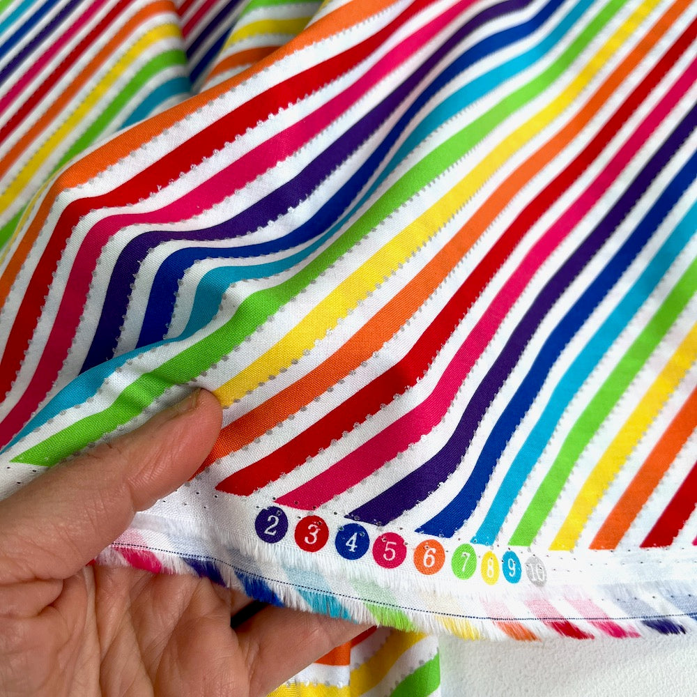Anthology Fabrics - Be Colourful Metallic Rainbow - White