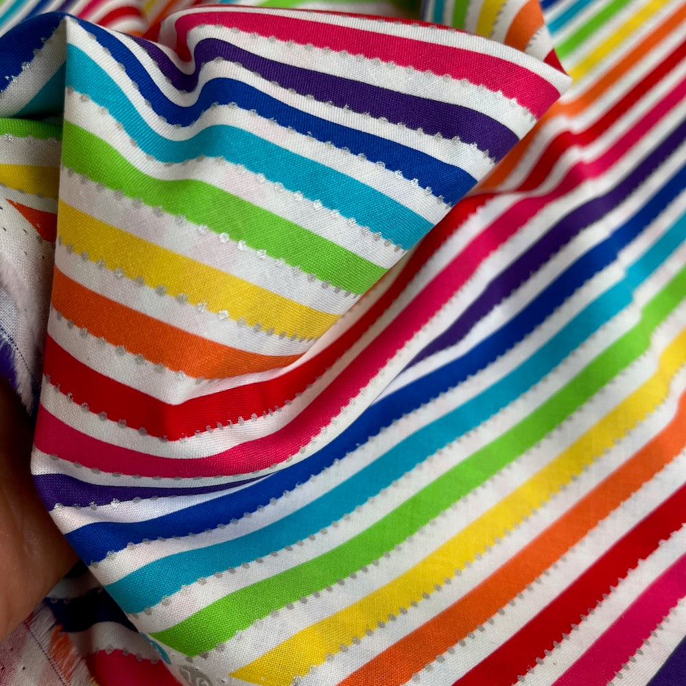 Anthology Fabrics - Be Colourful Metallic Rainbow - White