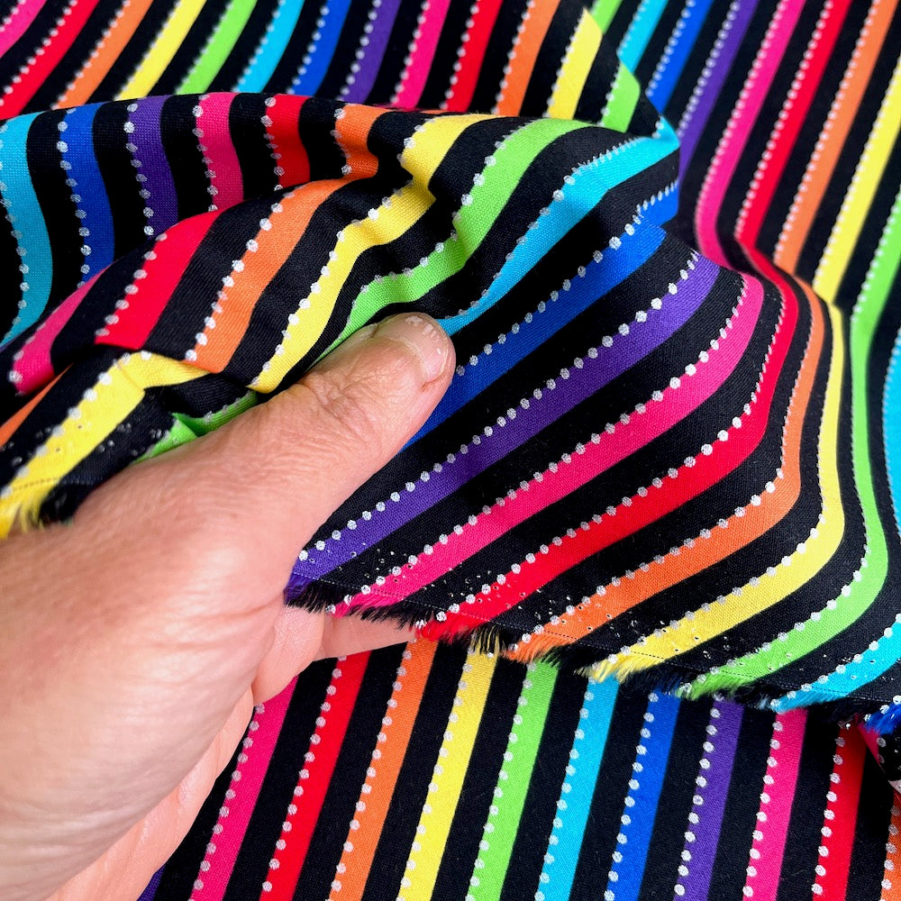 Anthology Fabrics - Be Colourful Metallic Rainbow - Black