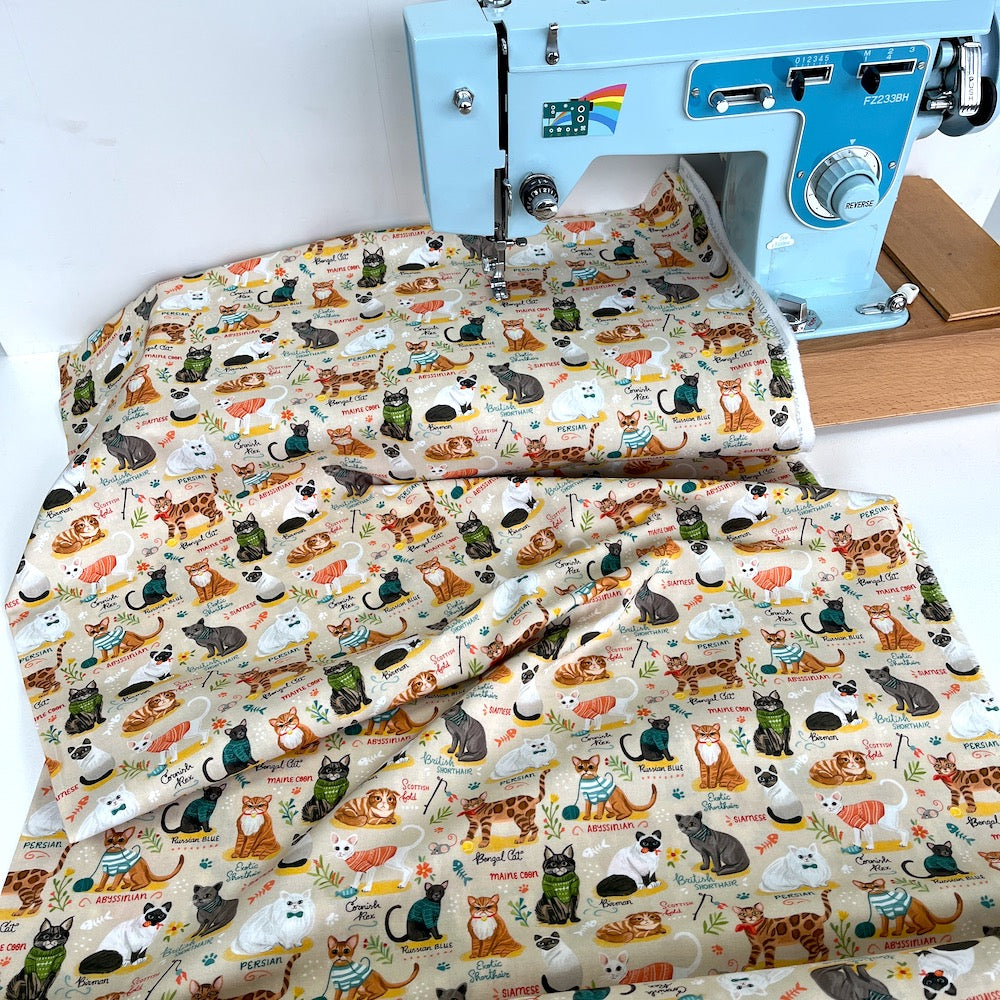 Timeless Treasures Fabric - Cat Breeds Chart - Beige