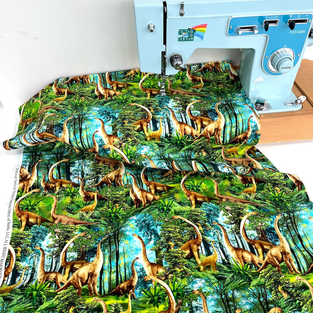Timeless Treasures Fabric - Brontosaurus In The Forest - Green