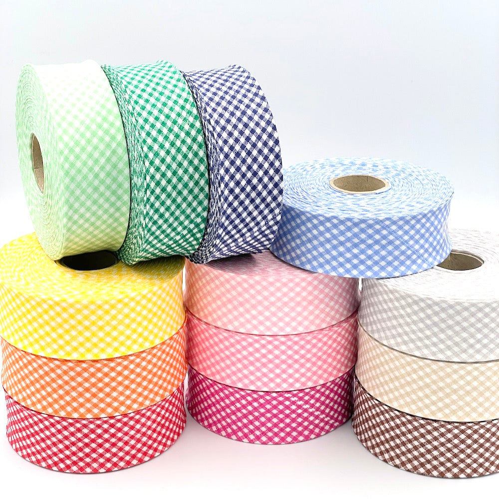 25m Reel of 40mm Gingham Bias Binding