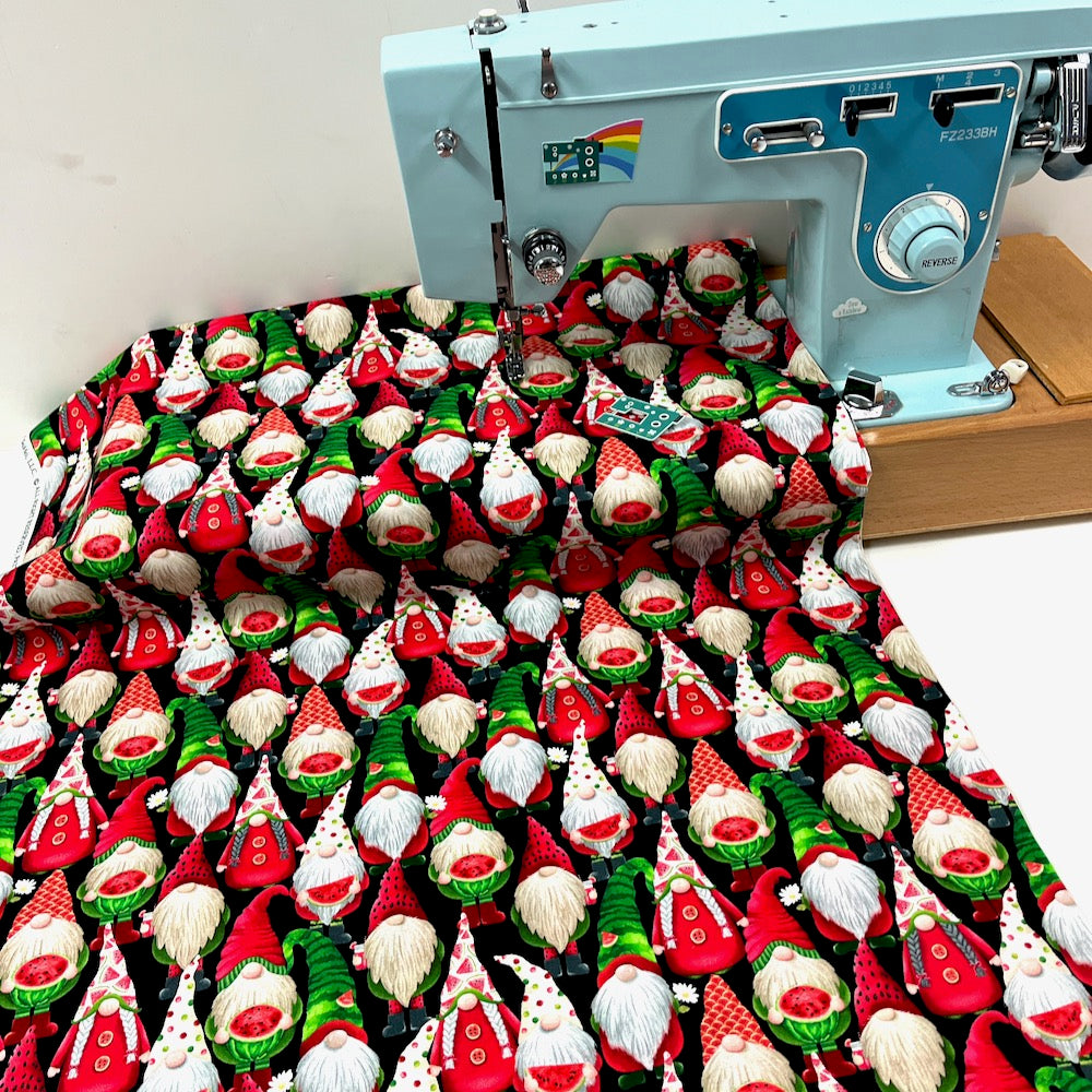 Timeless Treasures Fabric - Watermelon Gnome - Black