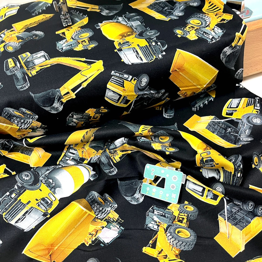 Timeless Treasures Fabric - Construction Diggers - Black