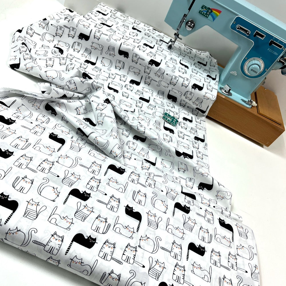 Timeless Treasures Fabric - Cat Nap Time - White