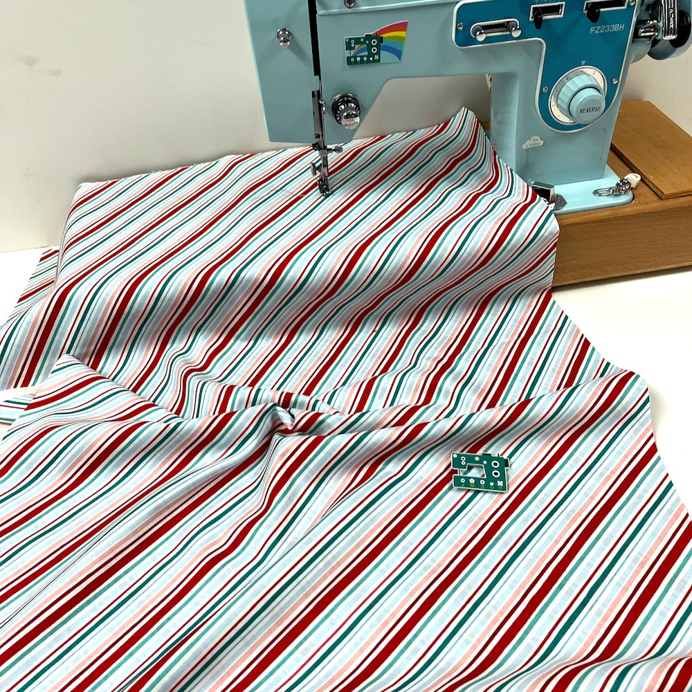 Remnant of Timeless Treasures Fabric - Holiday Diagonal Stripes - Multi (142cm)