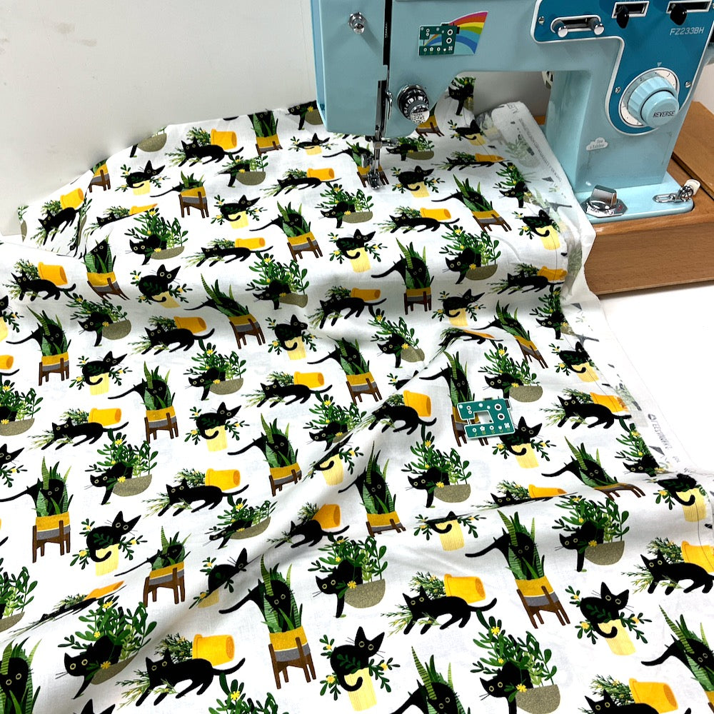 Dear Stella Fabric - Just Purrlanted - White