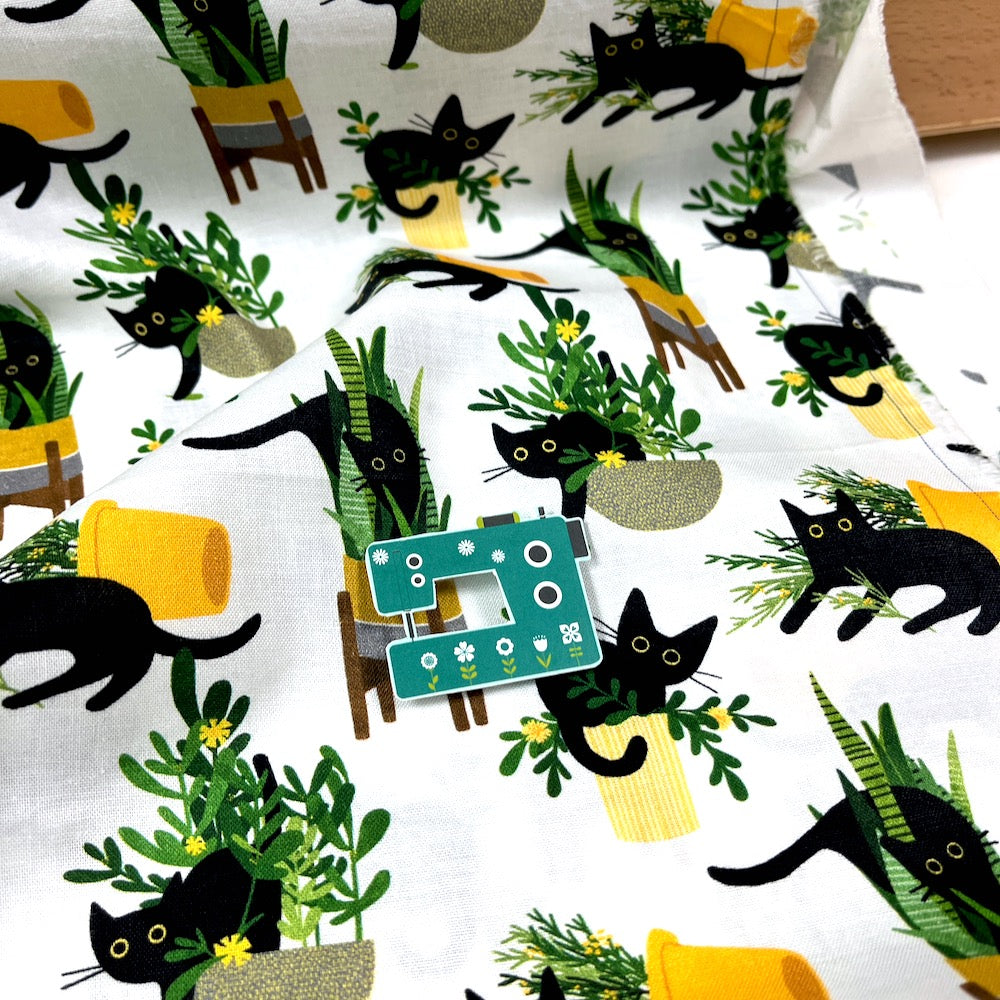 Dear Stella Fabric - Just Purrlanted - White