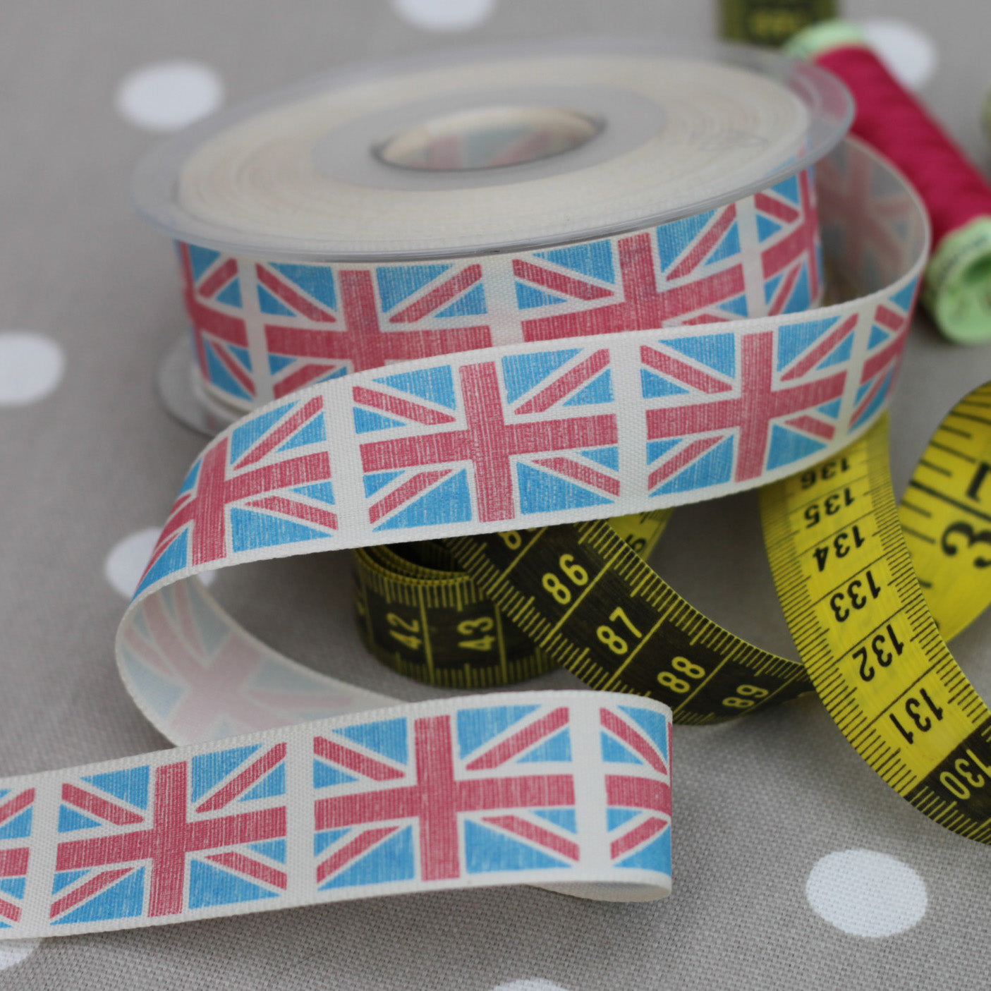 CLEARANCE: 25mm Wide Light Colours Union Jack Ribbon (15 metres)