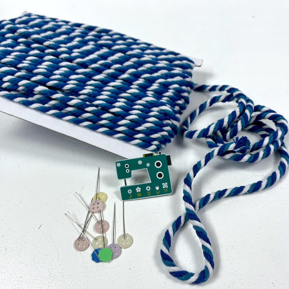 6mm Tricolour Cotton Cord - Blue/Turquoise/White