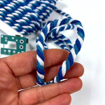 6mm Tricolour Cotton Cord - Blue/Turquoise/White