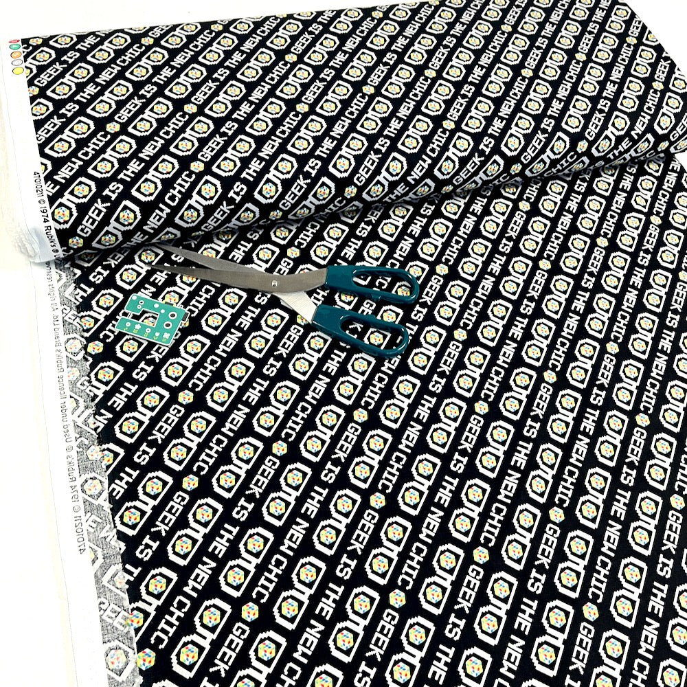Camelot Fabrics - Rubiks Cube Geek Is New Chic Black (Per Metre)