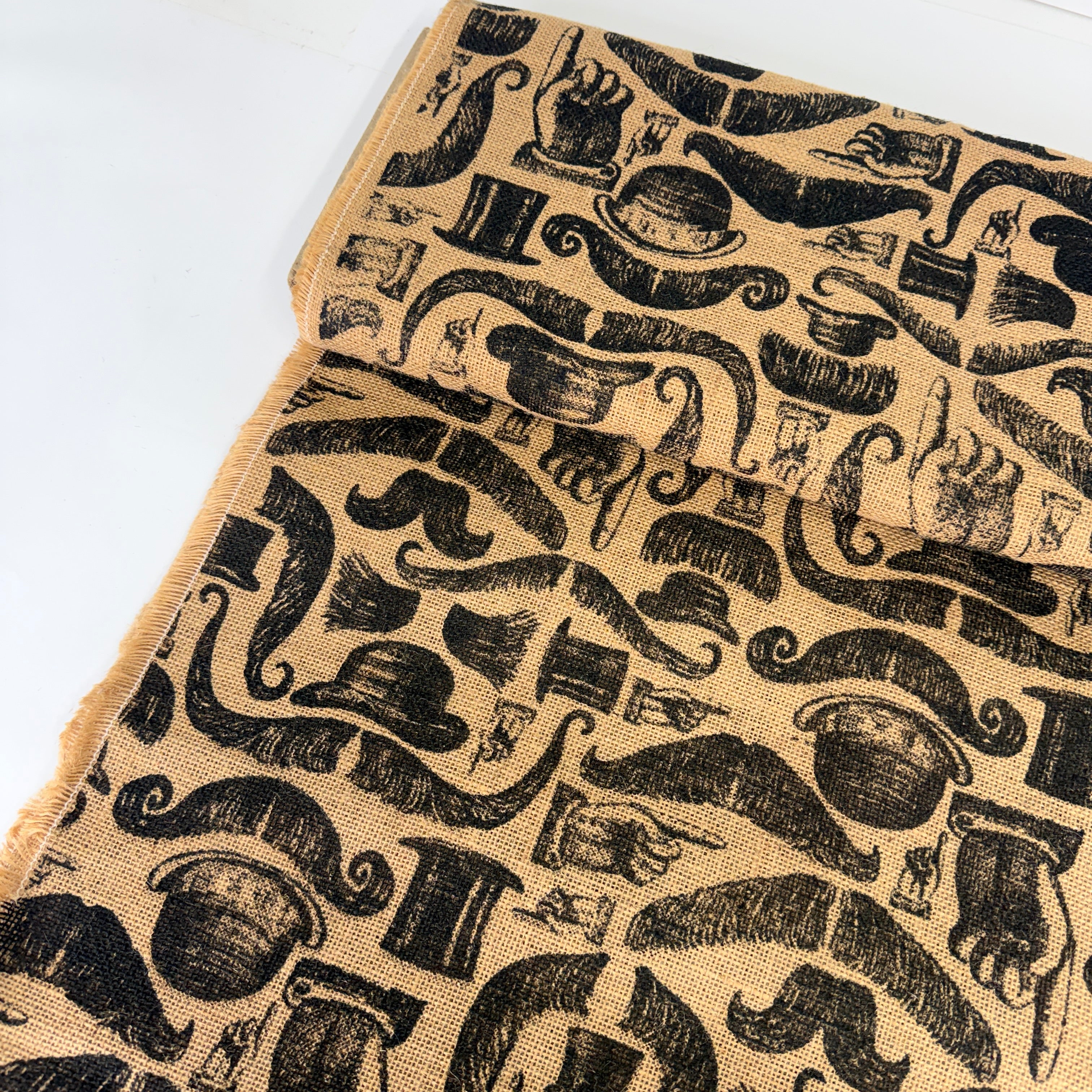 Printed Jute/Hessian Fabric - Moustaches