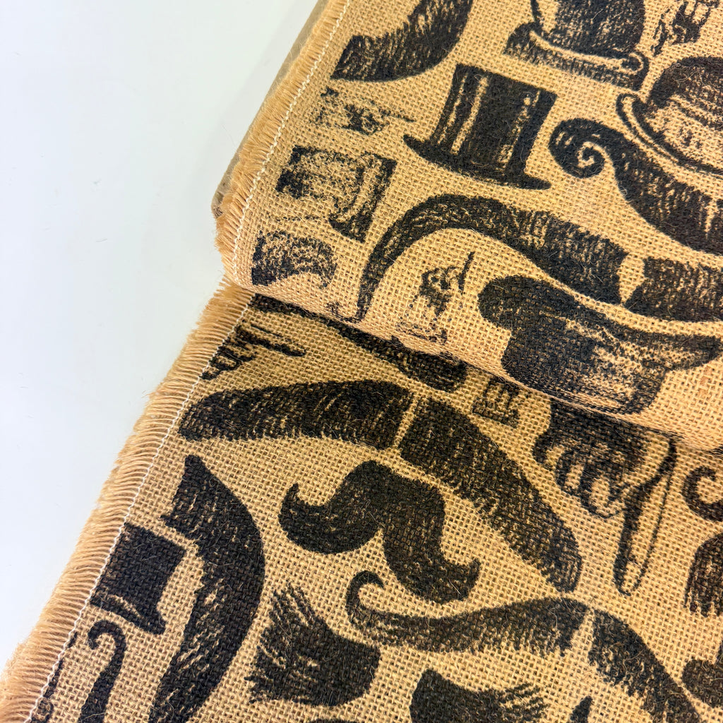 Printed Jute/Hessian Fabric - Moustaches