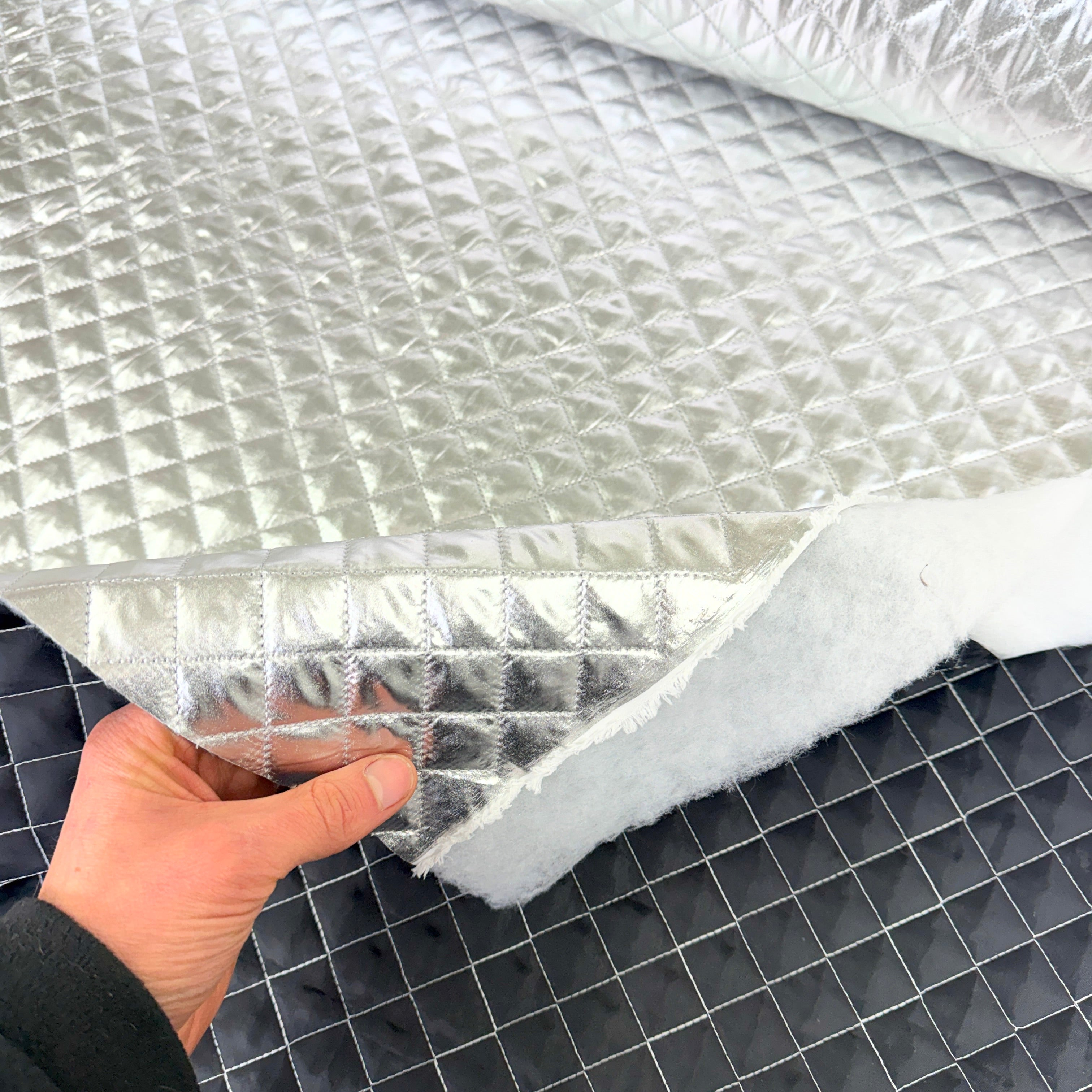 Space Foil - Shiny Silver Quilted Fabric
