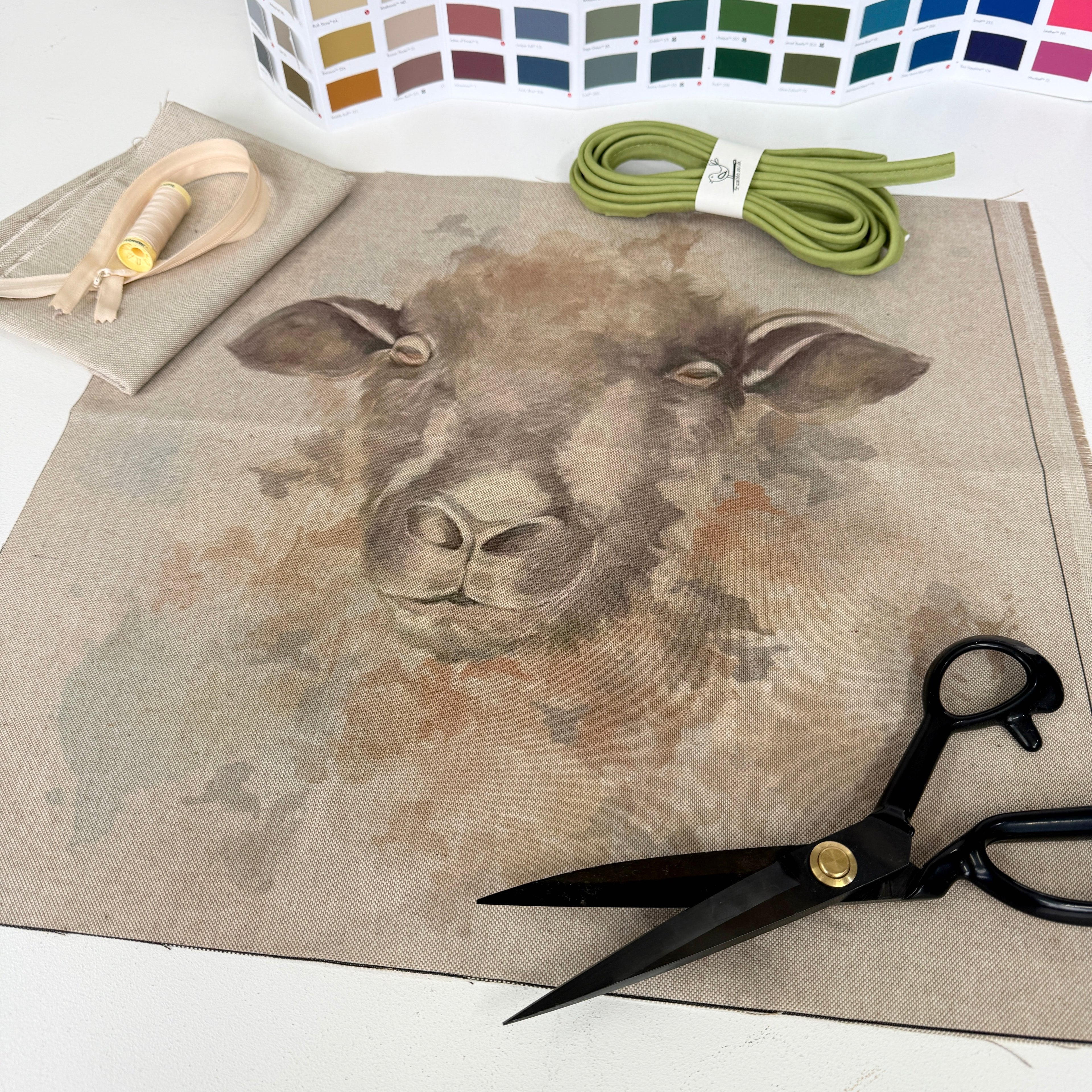 Sheep Face Cushion Panel Project Piped Kit (zip+envelope) Olive