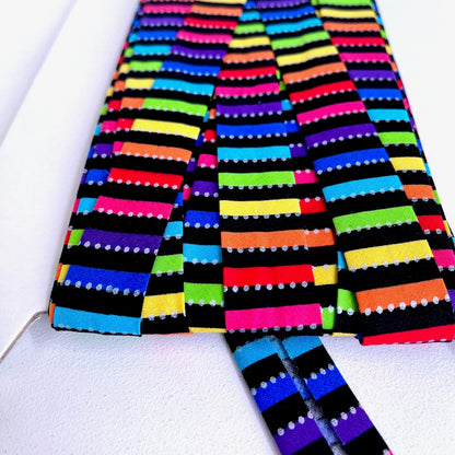 25mm Handmade Bias Binding -Limited Edition - Be Colourful Rainbow Stripe - Black