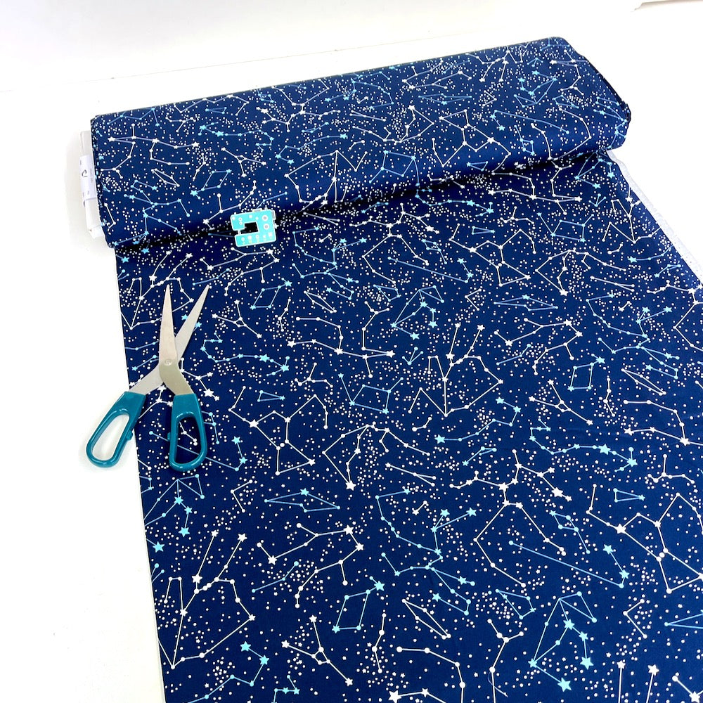 Cotton Poplin - Space Constellations - Navy Blue