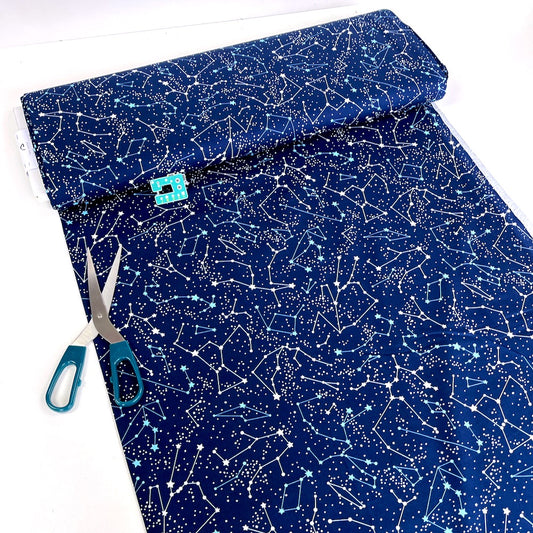 Cotton Poplin - Space Constellations - Navy Blue