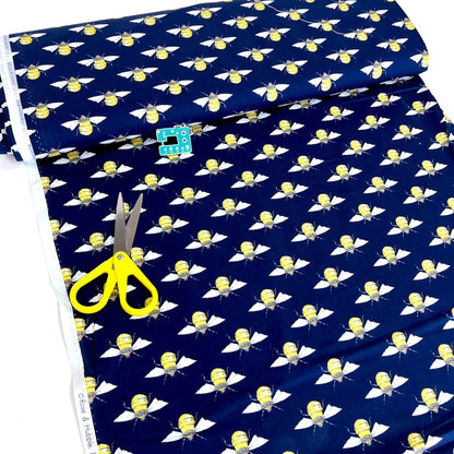 Cotton Poplin - Bumblebees - Navy Blue