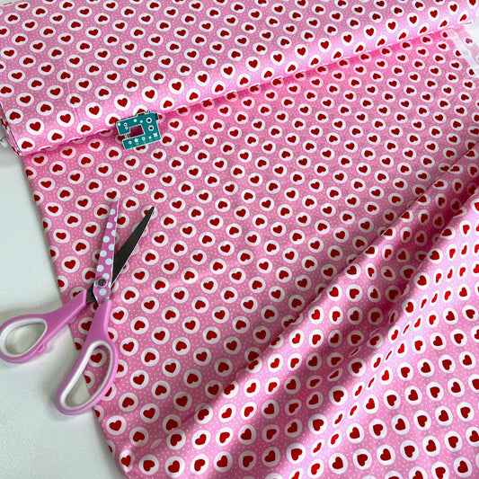 Cotton Poplin - Dotty Love Hearts - Pink