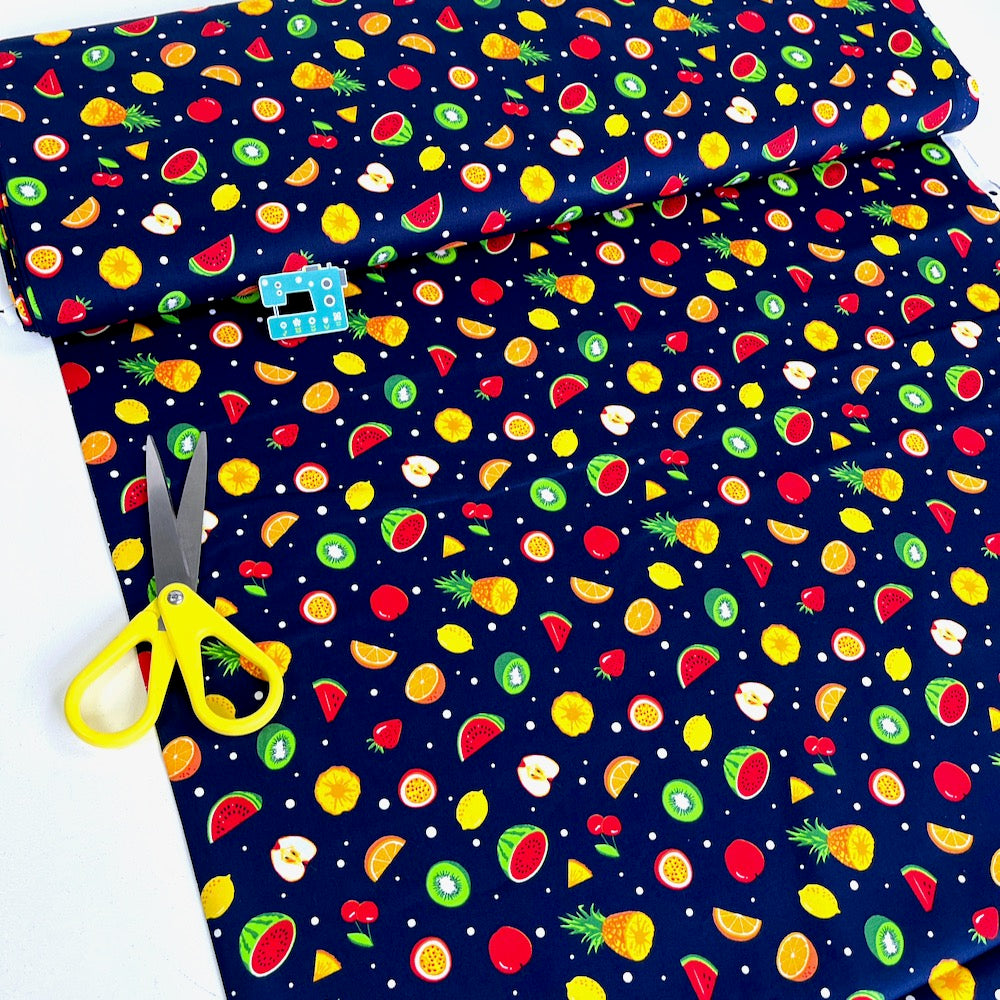 Cotton Poplin - Summer Fruit Punch - Navy Blue