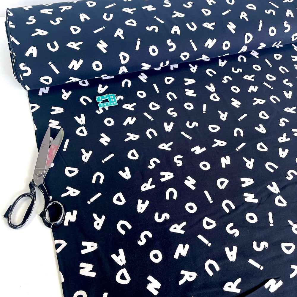 Soft Sweat Fabric - Letter Scribbles - Black