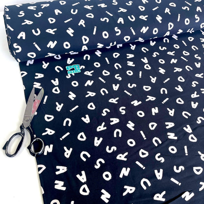 Soft Sweat Fabric - Letter Scribbles - Black