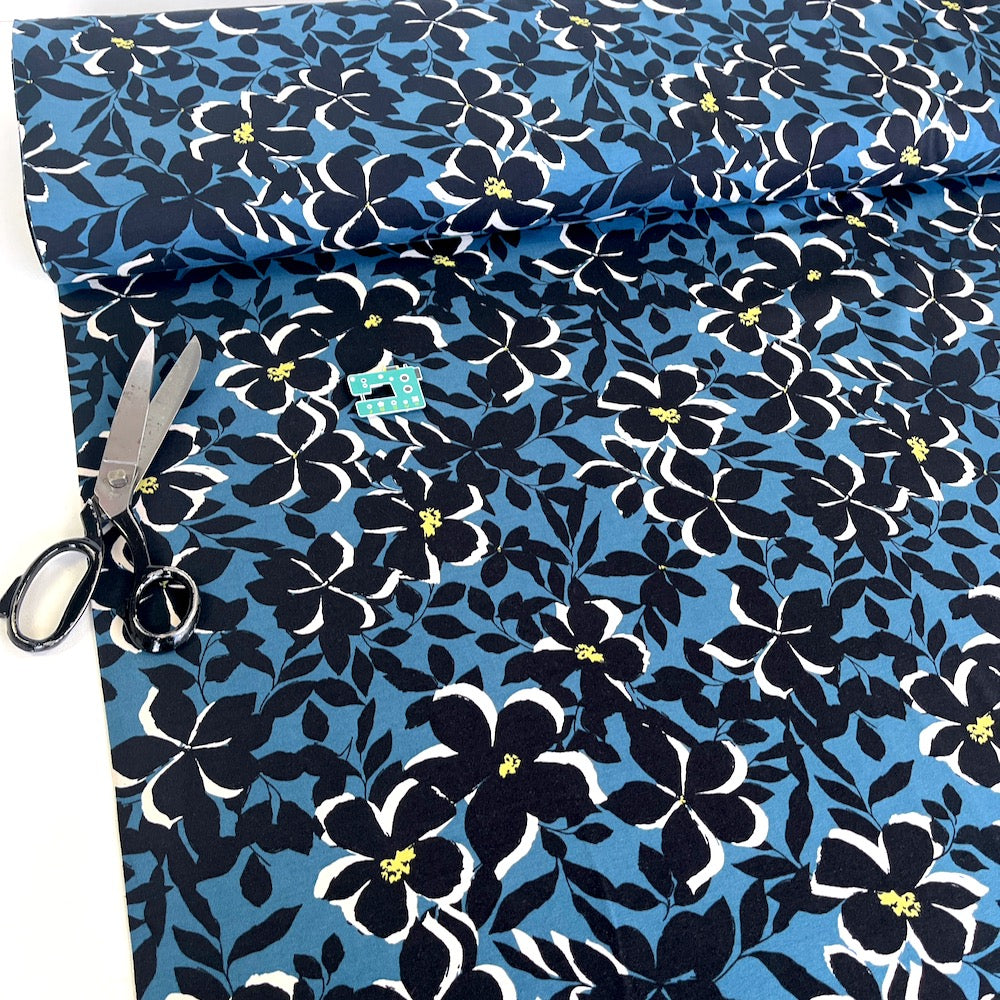 Printed Jersey Fabric - Shadow Flowers - Blue