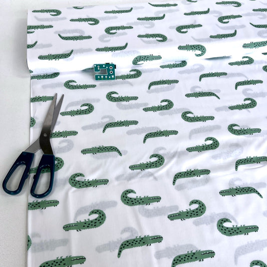 Cotton Poplin Fabric - Later Alligator - White