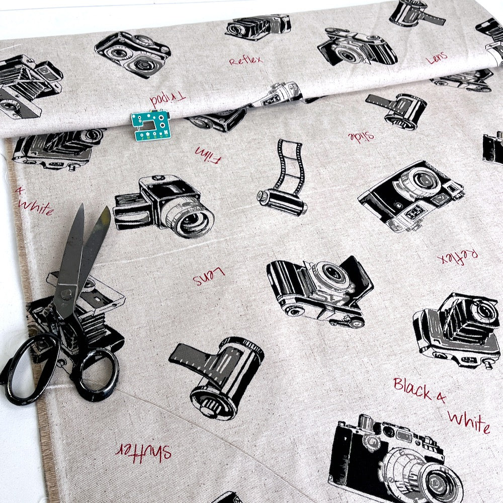 Retro Cameras - Canvas Linen Look - Beige