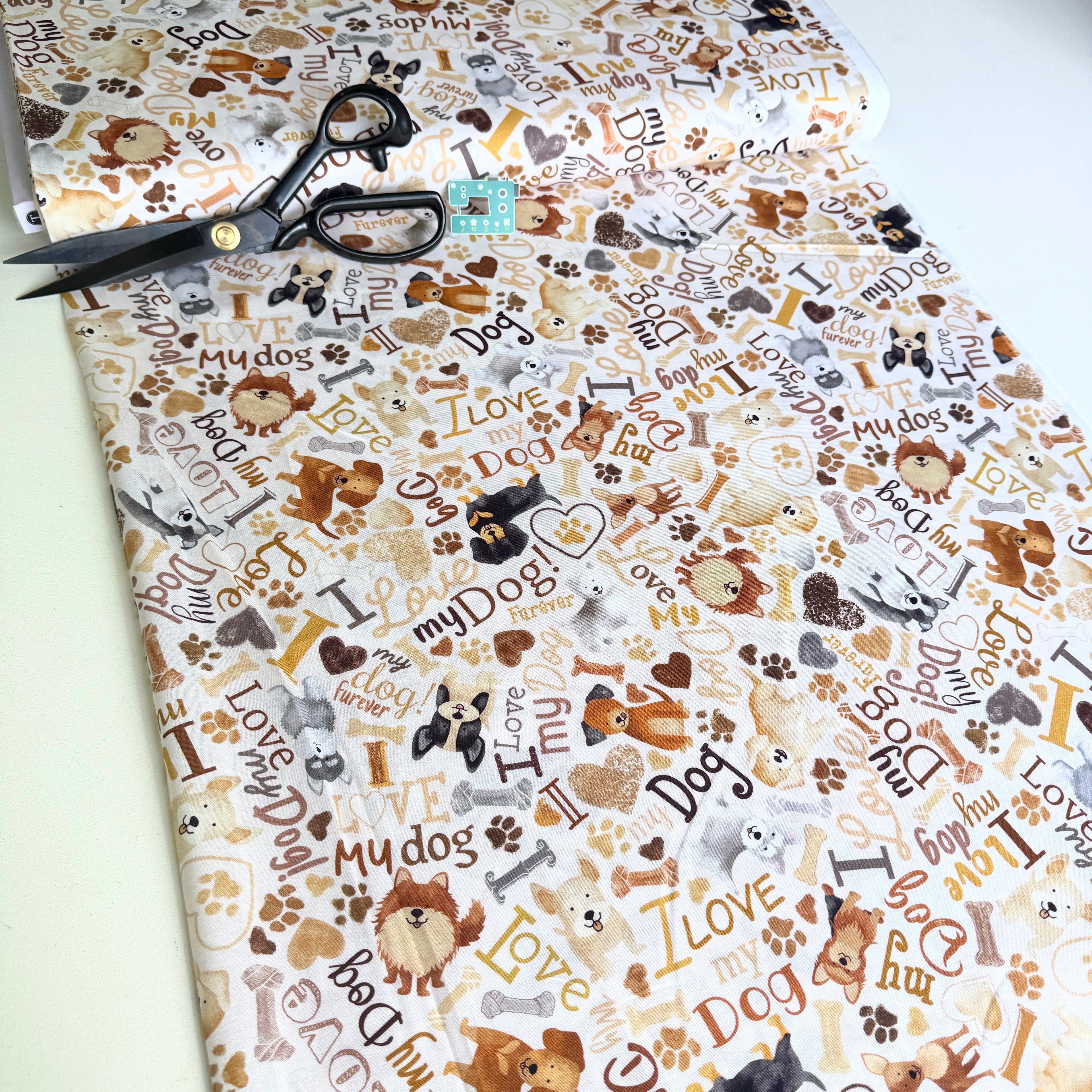 Happiness is Pawsome Dog (Cream) Cotton Fabric by Timeless Treasures