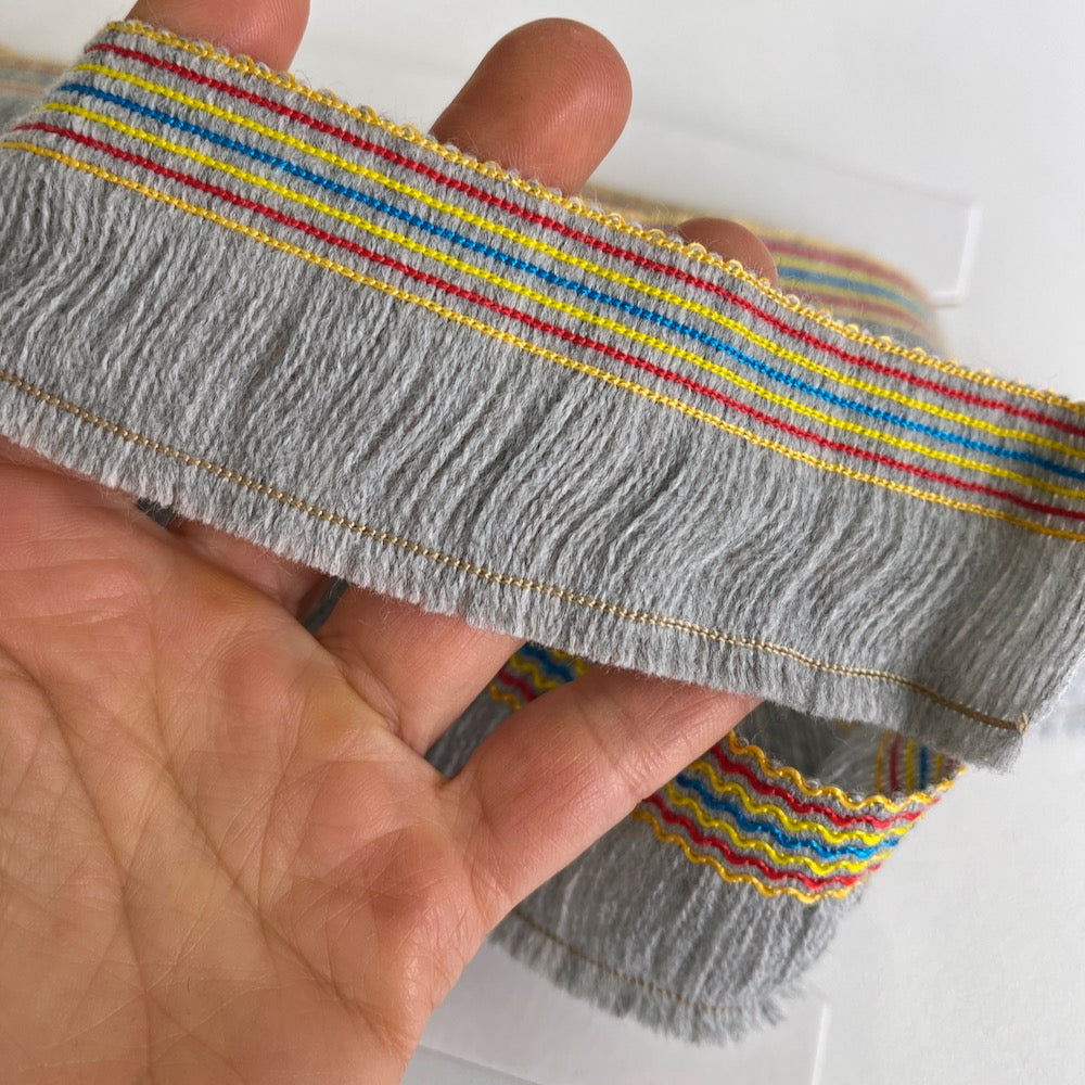 45mm Wooly Bright Stitch Fringe Trim - Greys