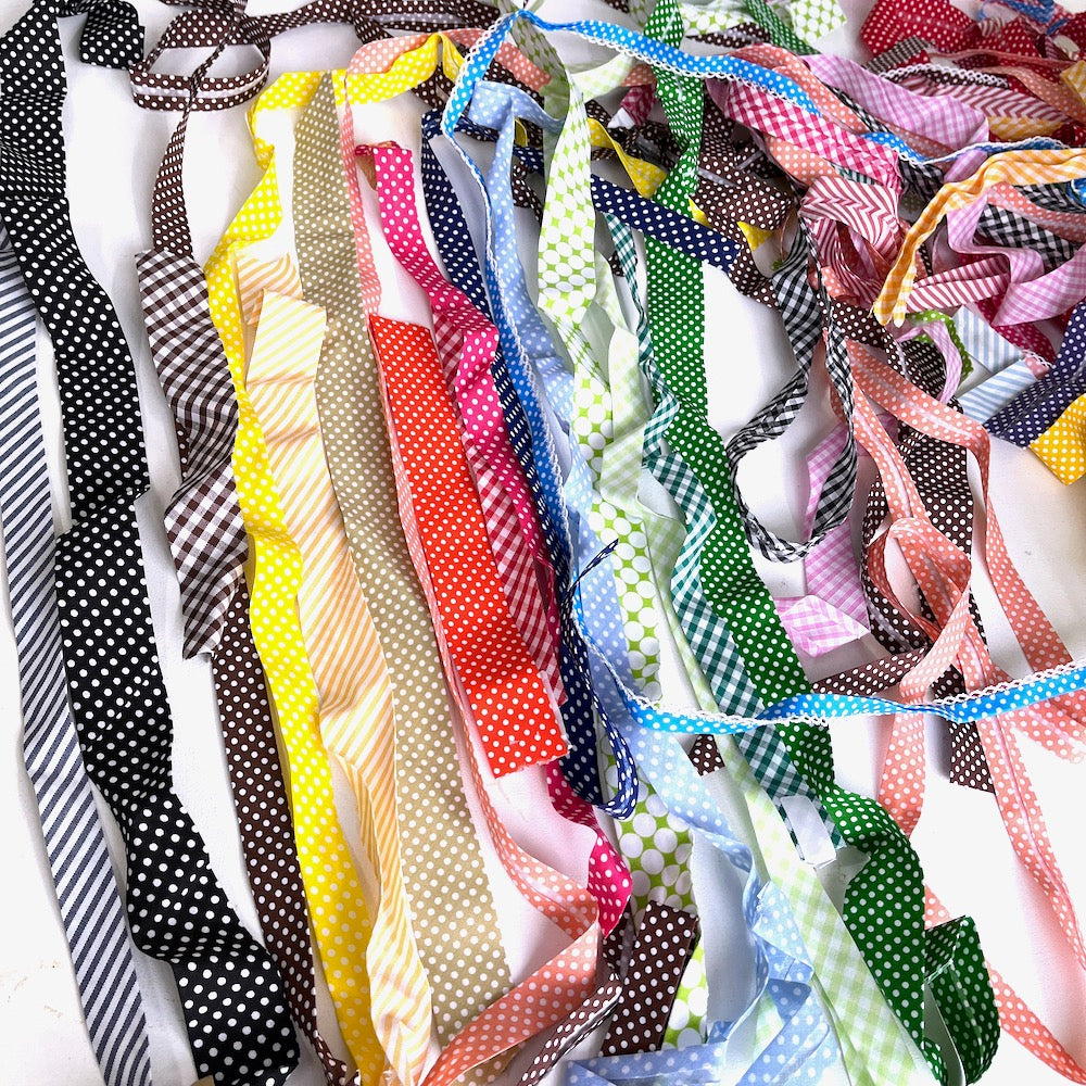 CLEARANCE 100g Pattern Bias Binding Remnant Pack : Polka/Stripe/Gingham