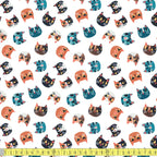 Cats Meow Faces (White) Fabric By Paintbrush Studio