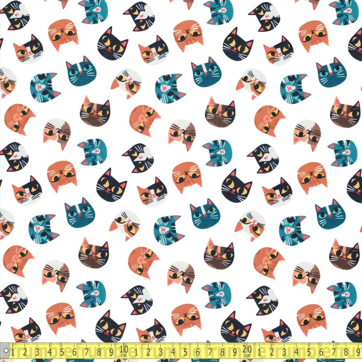 Cats Meow Faces (White) Fabric By Paintbrush Studio