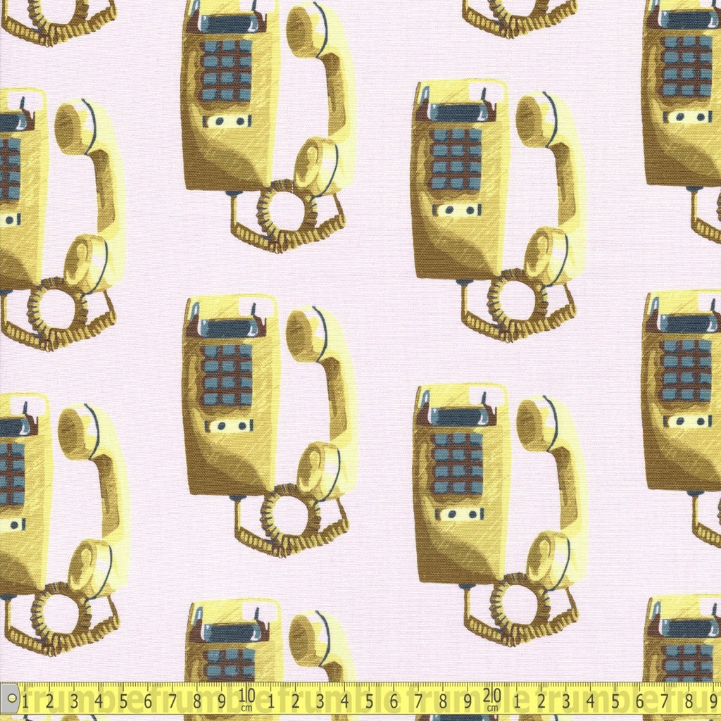 Recollect: Call Waiting Telephones (Pink) GOTS Fabric by Cloud 9