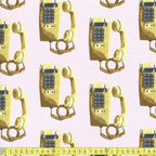 Recollect: Call Waiting Telephones (Pink) GOTS Fabric by Cloud 9
