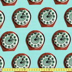 Recollect: Retro Clocks (Blue) GOTS Fabric by Cloud 9