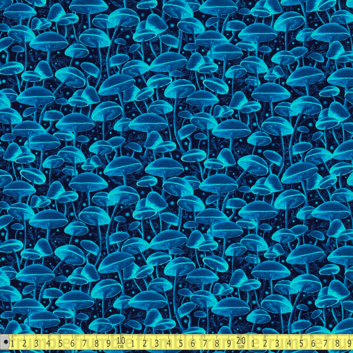 Bioluminescente Mushrooms (Midnight) Fabric by Timeless Treasures