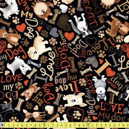 Happiness is Pawsome Dog (Black) Fabric by Timeless Treasures