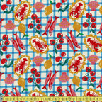 Seafood Picnic Cotton Fabric - Blue Gingham - 145cm Wide