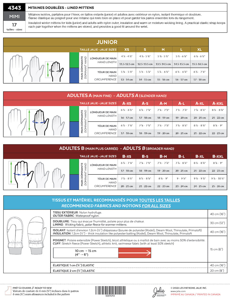 Mimi Mittens/Gloves - Jalie Sewing Patterns